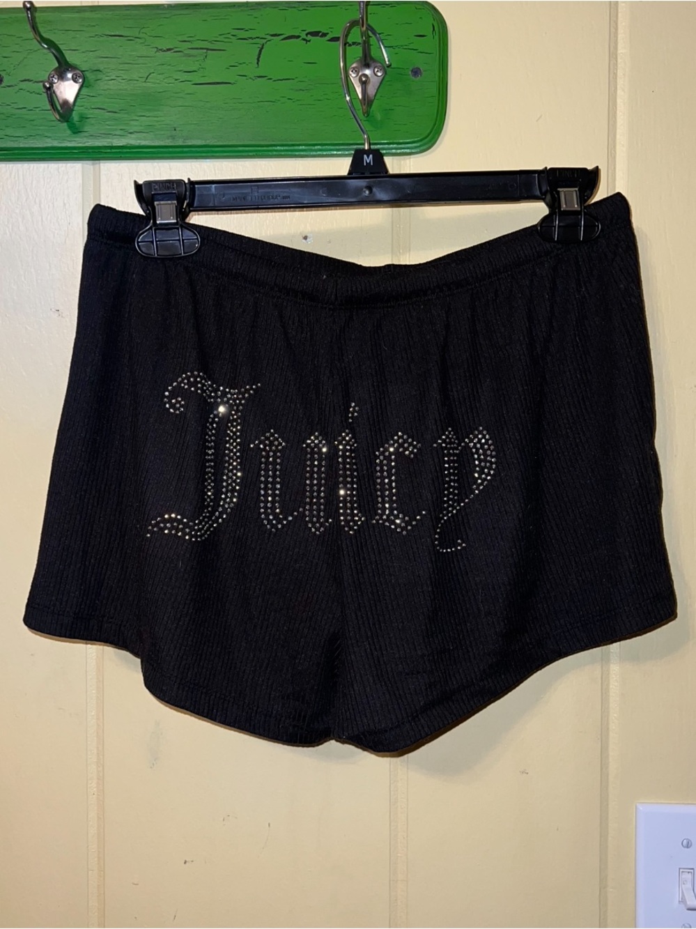 Juicy Couture Black Y2K Terry Cloth Silver Bling Drawstring Lounge Shorts Size M - Picture 5 of 8